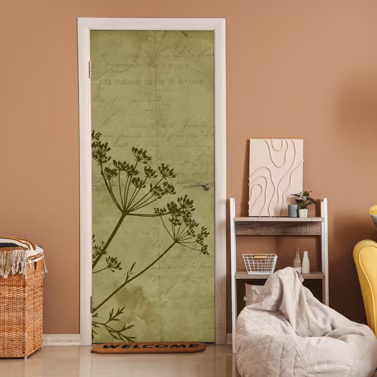 Türtapete - Blumen – Schrift – Grün — 2