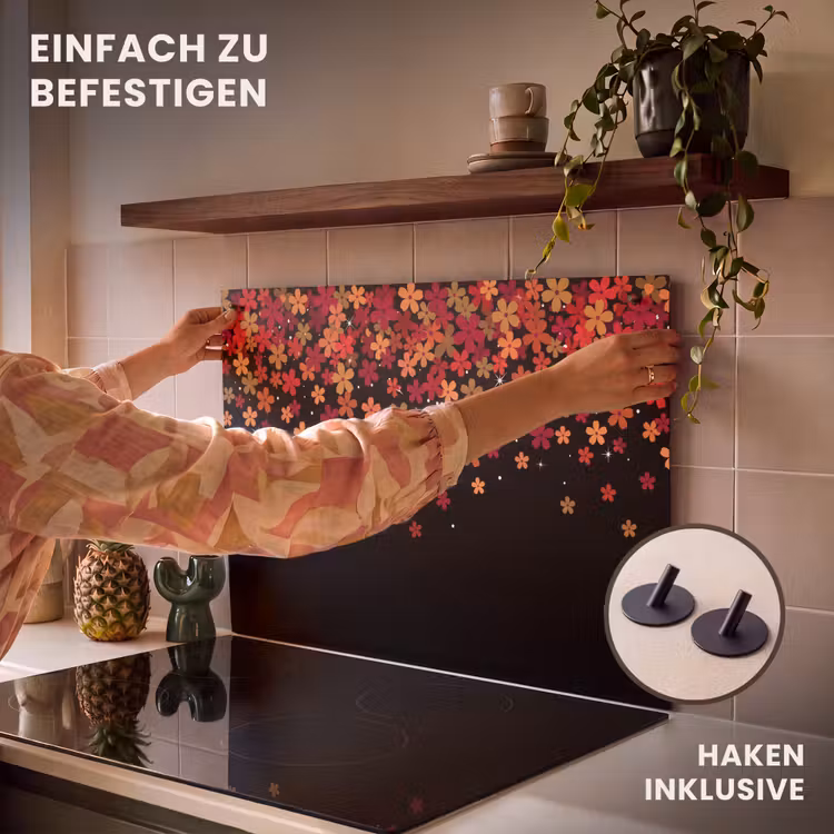 2-in-1 Herdabdeckplatte & Spritzschutz - Blumen – Abstrakt – Orange — 7