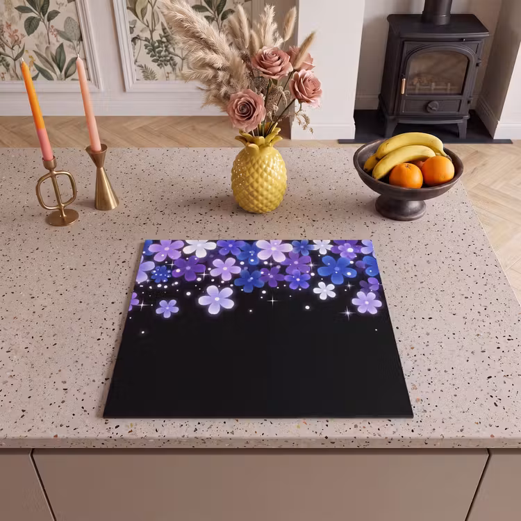 Herdabdeckplatte - Blumen – Lila – Modern — 2