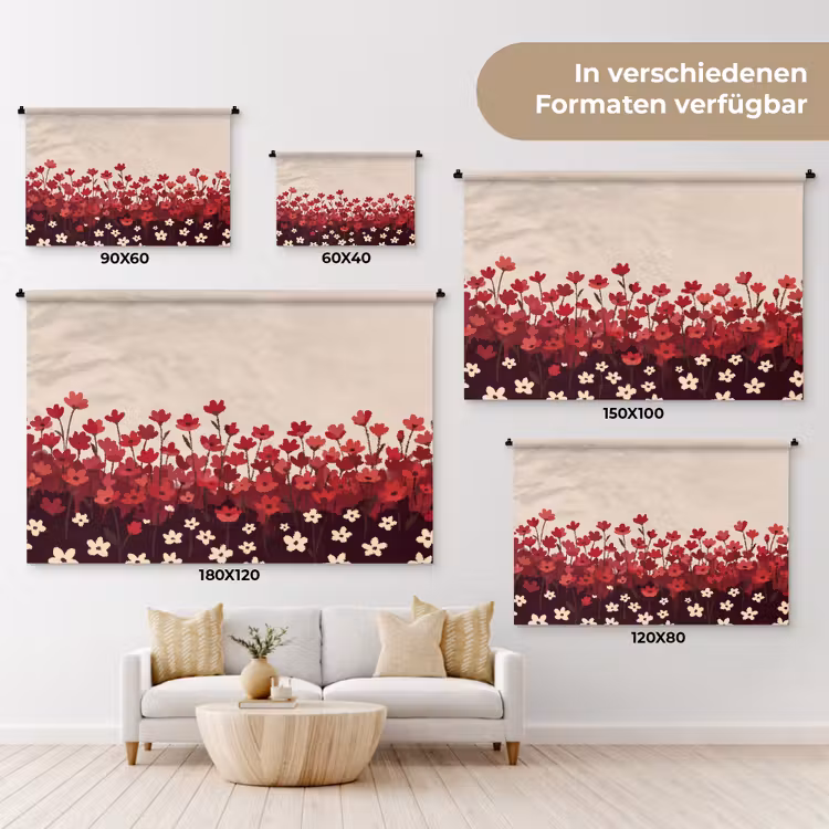 Wandteppich - Blumen – Rot – Natur — 8