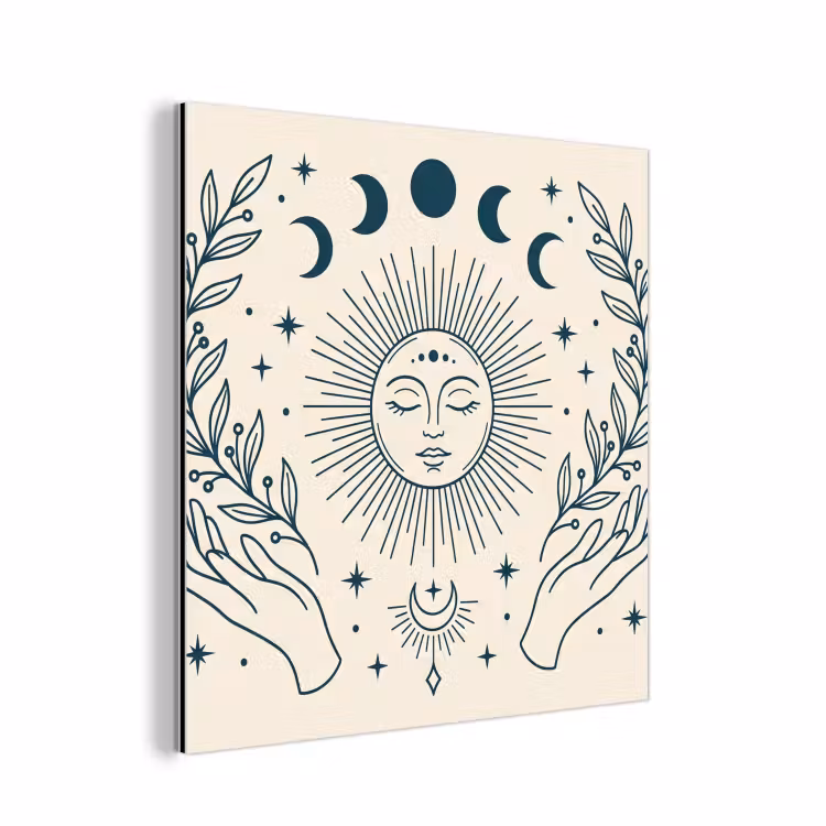 Alu-Dibond-Bild - Sonne-Mond-Illustration — 1