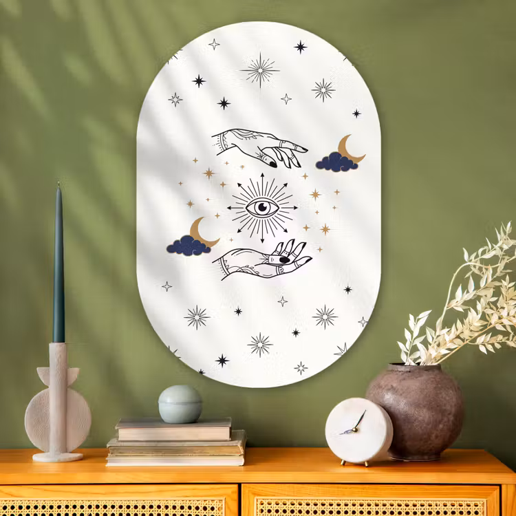 Glasbild Oval - Hände – Mystik – Symbole — 2