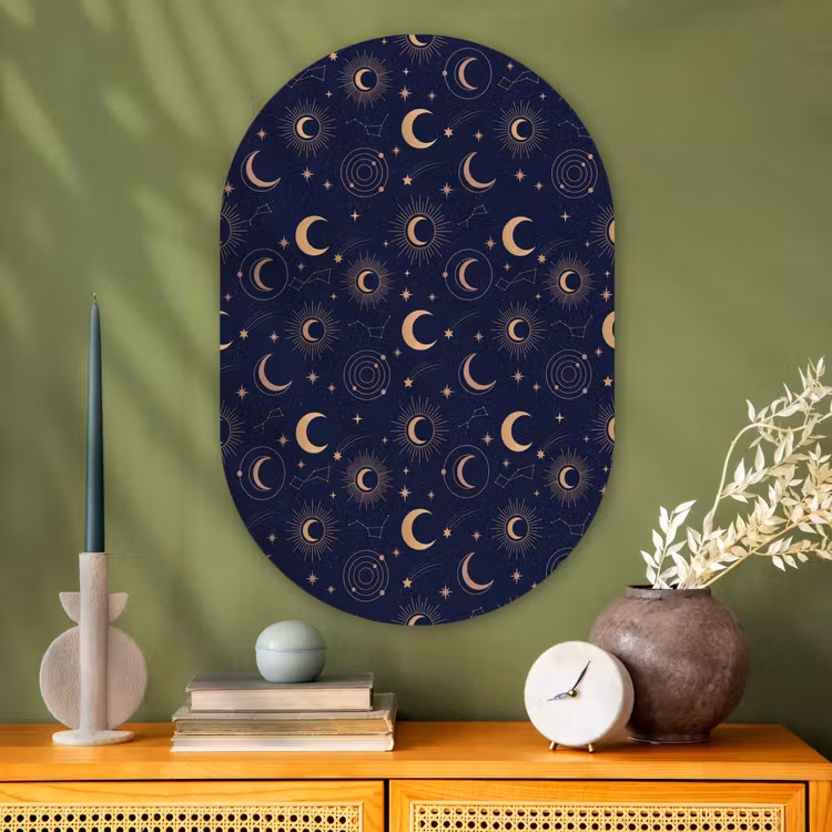 Glasbild Oval - Mond – Sterne – Gold — 2