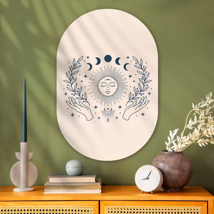 Glasbild Oval - Sonne-Mond-Illustration — 2