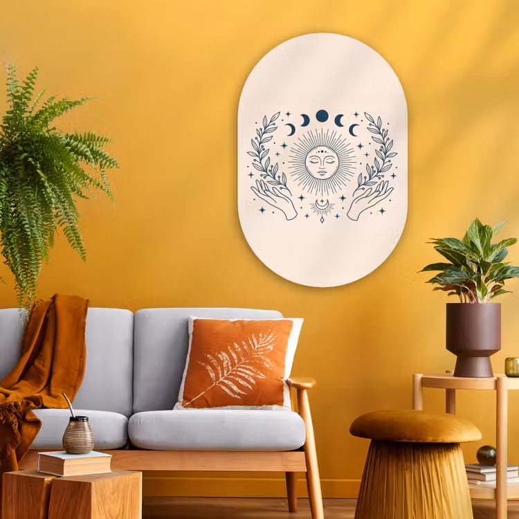 Glasbild Oval - Sonne-Mond-Illustration — 3