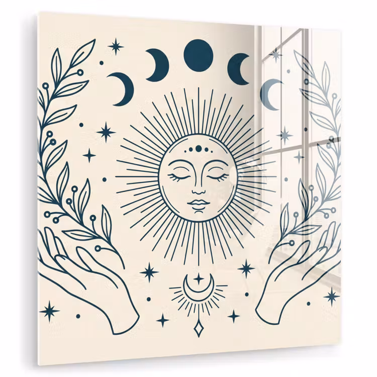 Glasbild - Sonne-Mond-Illustration — 1