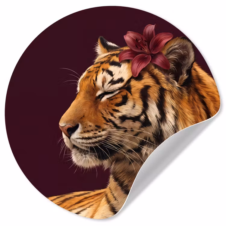 Runde Tapete - Tiger – Blume – Tiere — 1