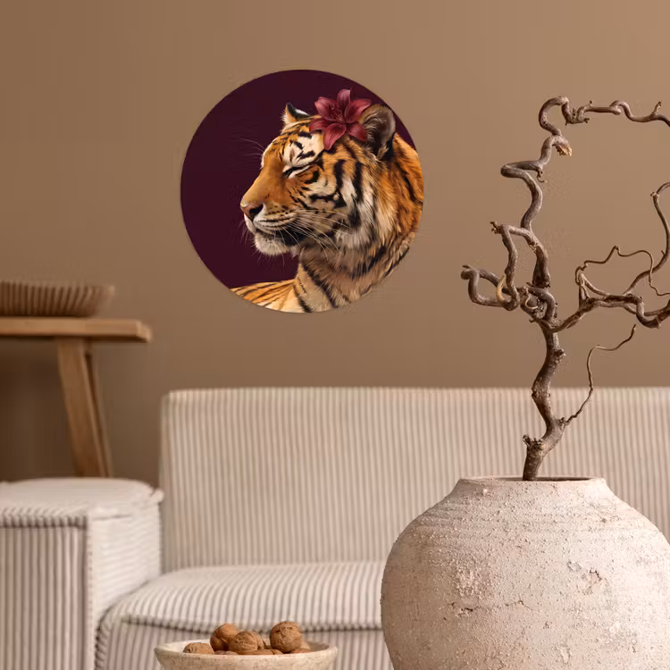 Runde Tapete - Tiger – Blume – Tiere — 2