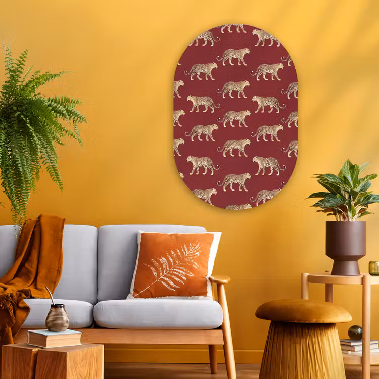 Glasbild Oval - Katzen – Muster – Rot — 3