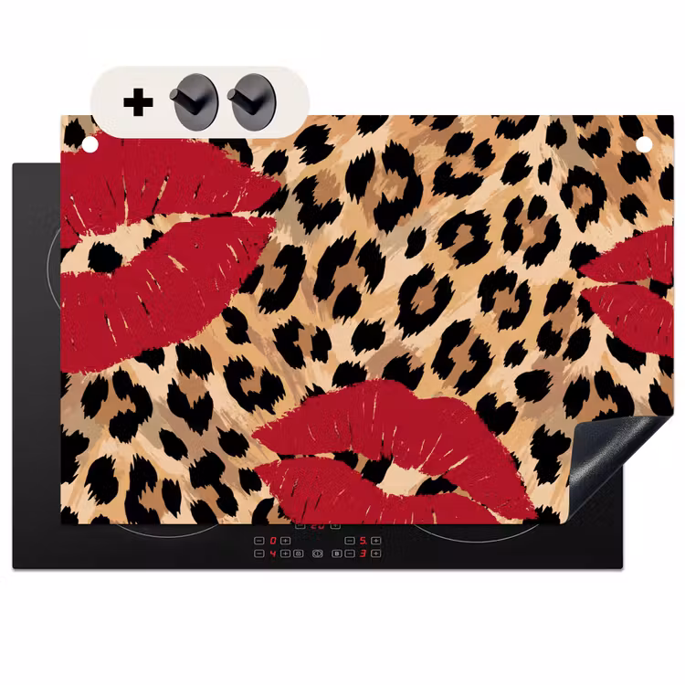 2-in-1 Herdabdeckplatte & Spritzschutz - Kussabdruck – Tiermuster – Rot — 1