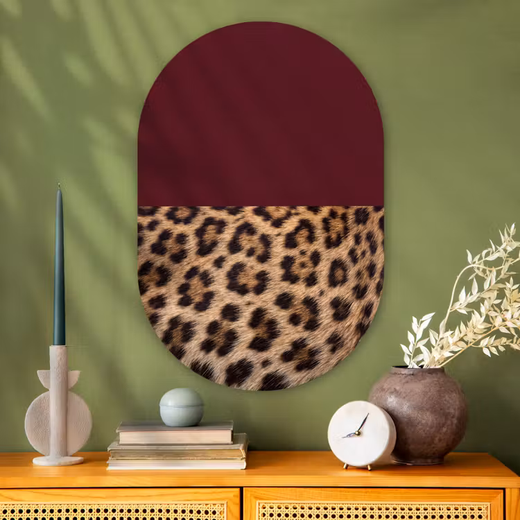 Glasbild Oval - Fell – Muster – Bordeaux — 2