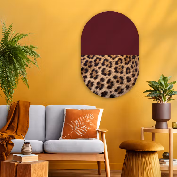Glasbild Oval - Fell – Muster – Bordeaux — 3