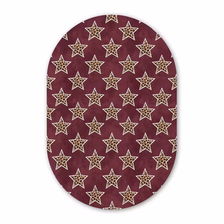 Glasbild Oval - Sterne – Leopardenmuster – Rot — 1