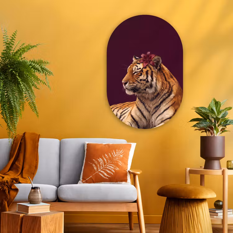 Glasbild Oval - Tiger – Blume – Tiere — 3