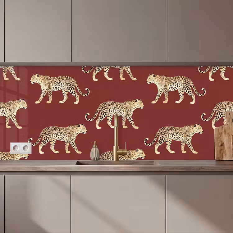 Küchenrückwand - Katzen – Muster – Rot — 1