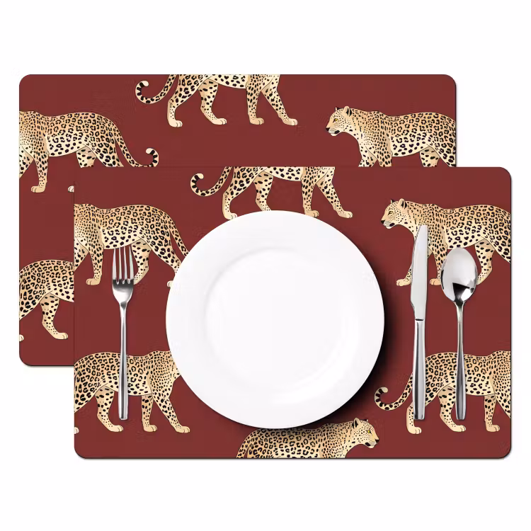 Tischset - 6 Stück - Katzen – Muster – Rot — 2