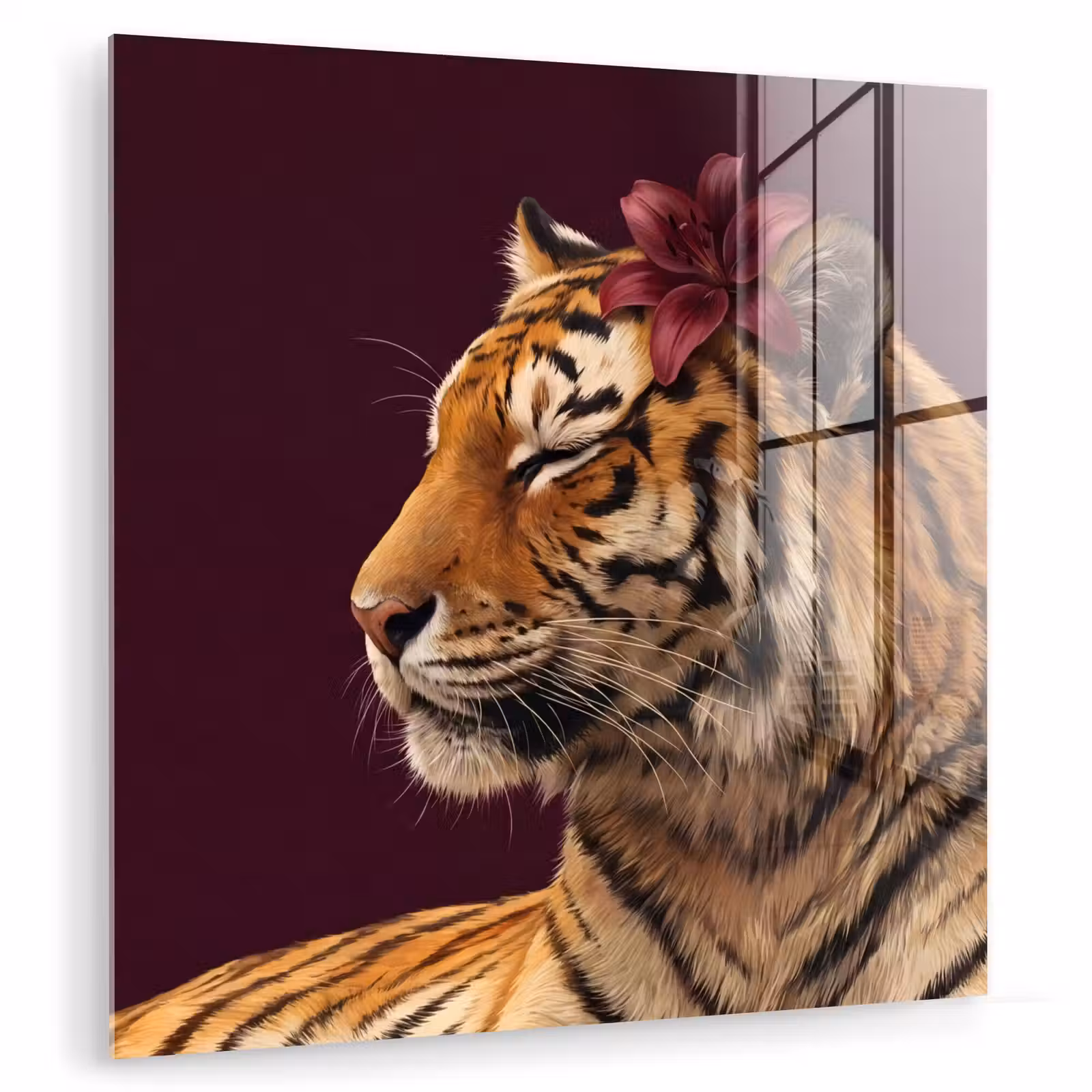 Glasbild - Tiger – Blume – Tiere — 1