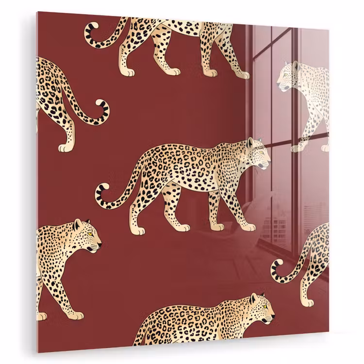 Glasbild - Katzen – Muster – Rot — 1