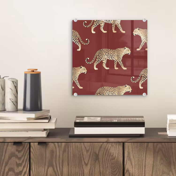 Glasbild - Katzen – Muster – Rot — 2