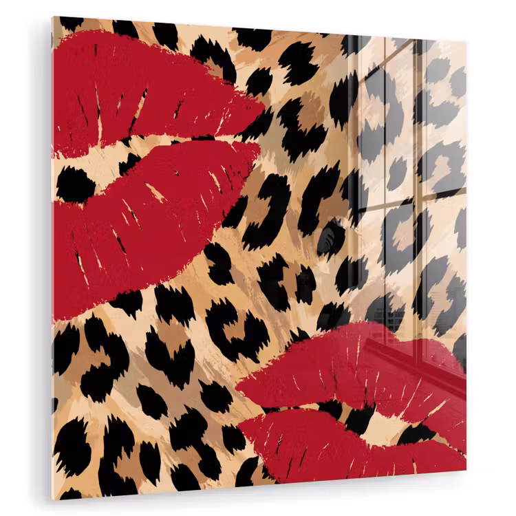 Glasbild - Kussabdruck – Tiermuster – Rot — 1