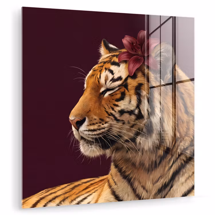 Glasbild - Tiger – Blume – Tiere — 1