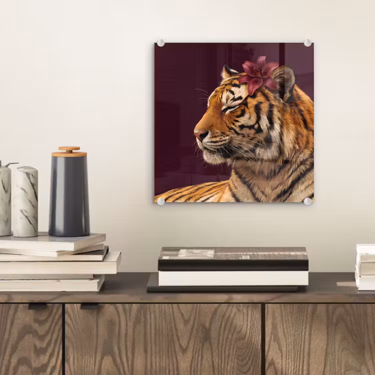 Glasbild - Tiger – Blume – Tiere — 2