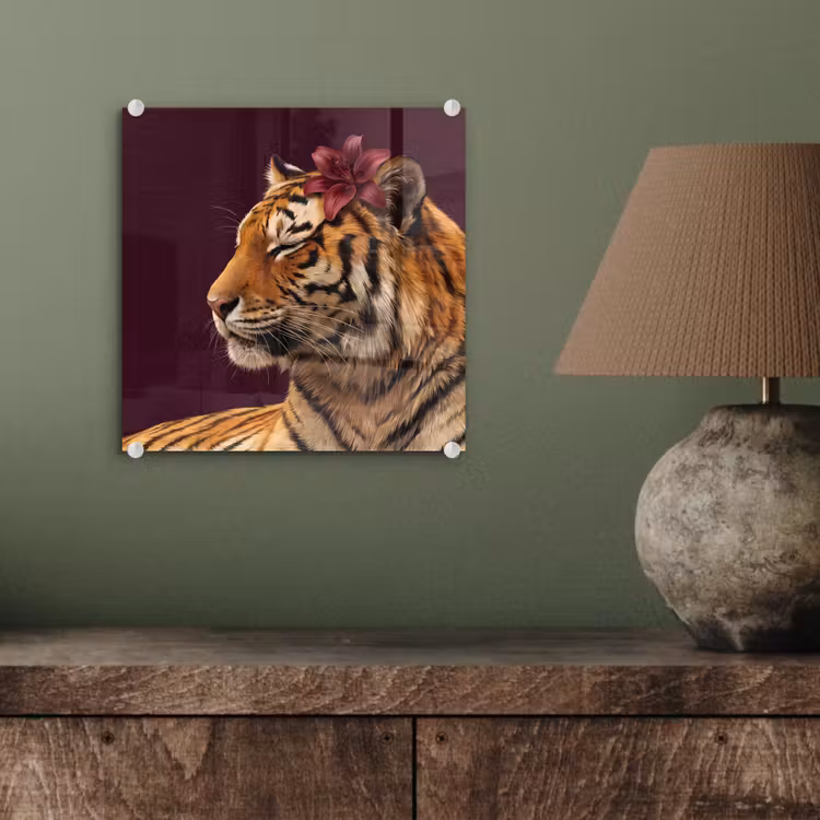 Glasbild - Tiger – Blume – Tiere — 4