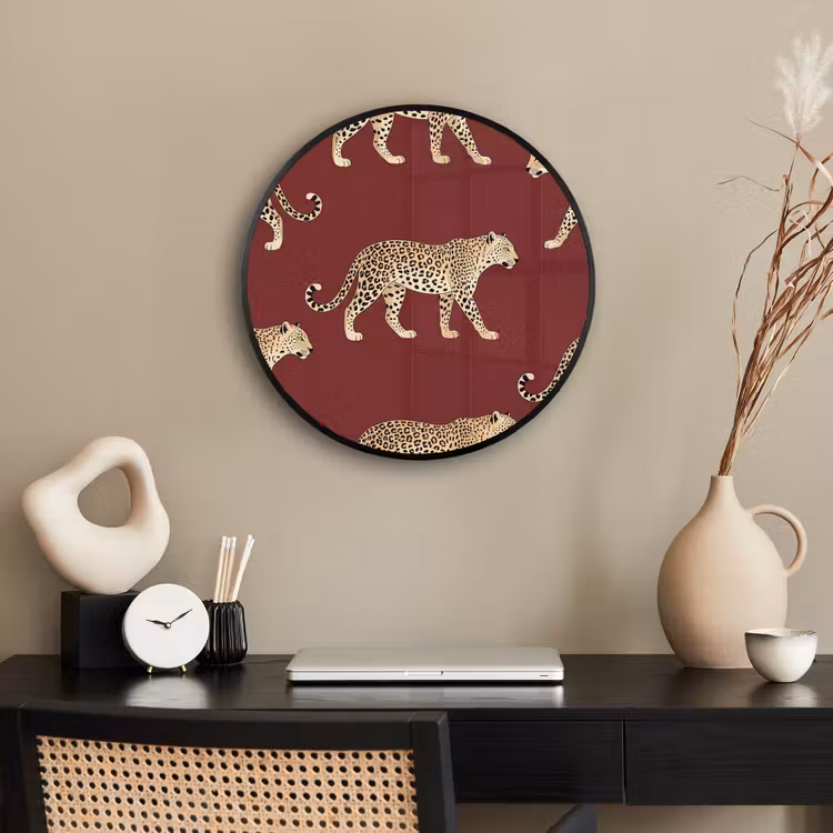 Poster im Rahmen Rund - Katzen – Muster – Rot — 3