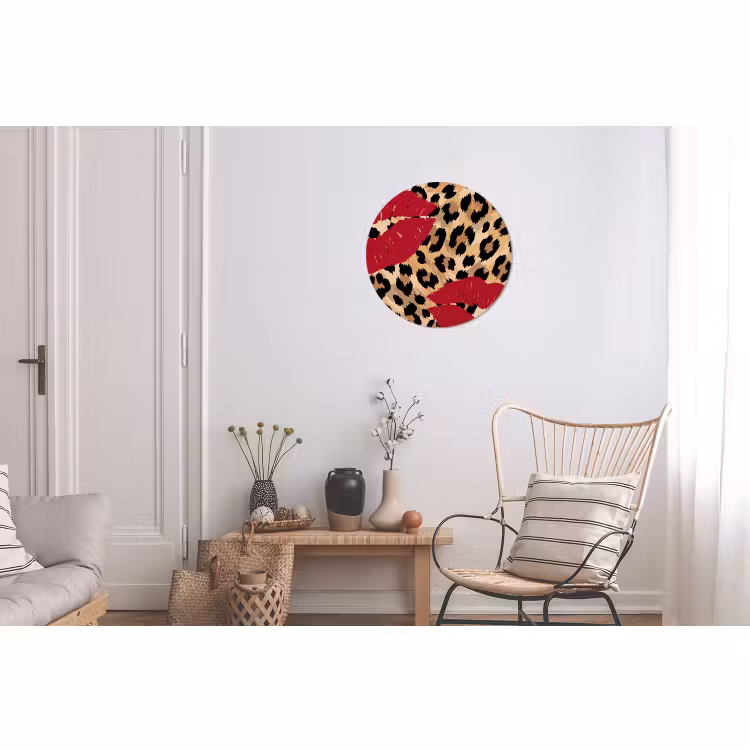 Alu-Dibond-Bild Rund - Kussabdruck – Tiermuster – Rot — 2