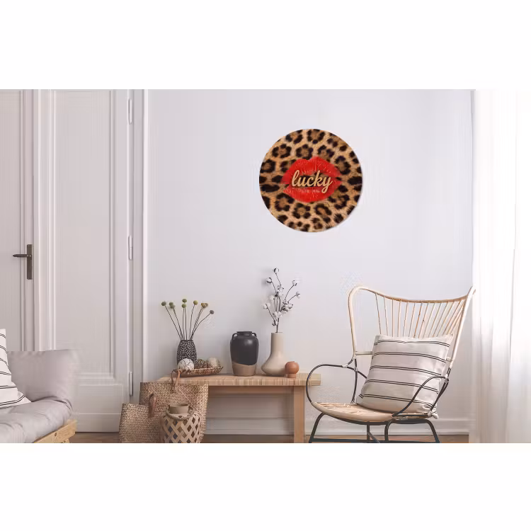 Alu-Dibond-Bild Rund - Tiermuster – Lippen – Rot — 2