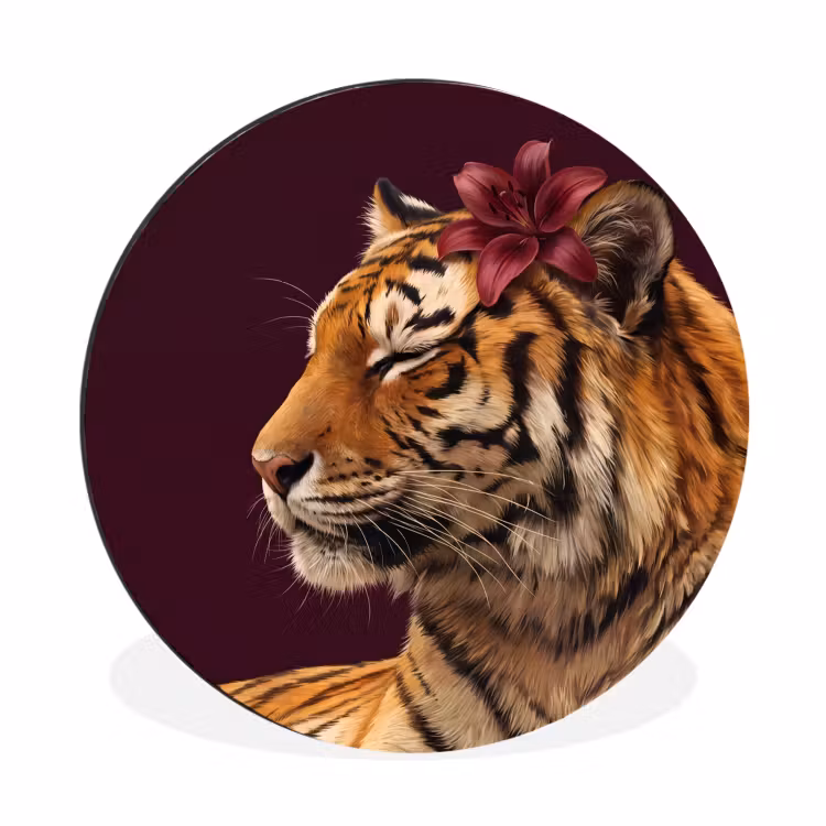 Alu-Dibond-Bild Rund - Tiger – Blume – Tiere — 1