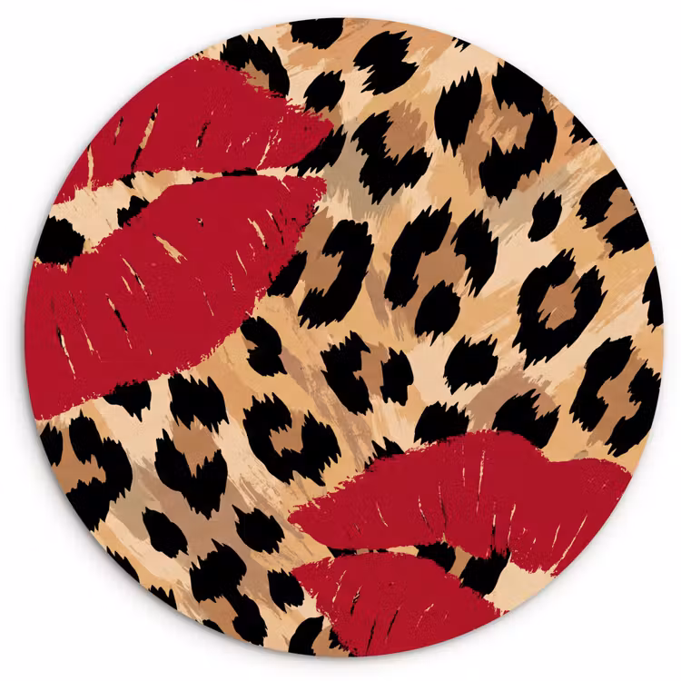 Glasbild Rund - Kussabdruck – Tiermuster – Rot — 1
