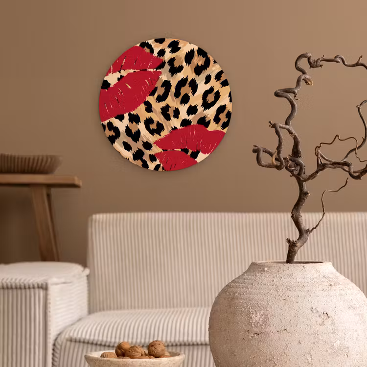 Glasbild Rund - Kussabdruck – Tiermuster – Rot — 2