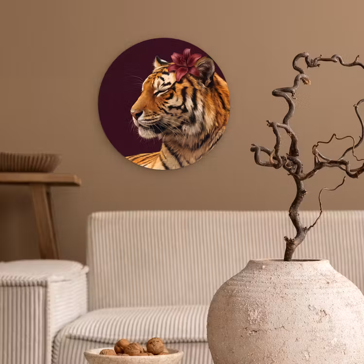 Glasbild Rund - Tiger – Blume – Tiere — 2