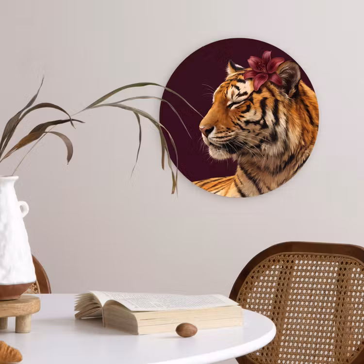 Glasbild Rund - Tiger – Blume – Tiere — 4