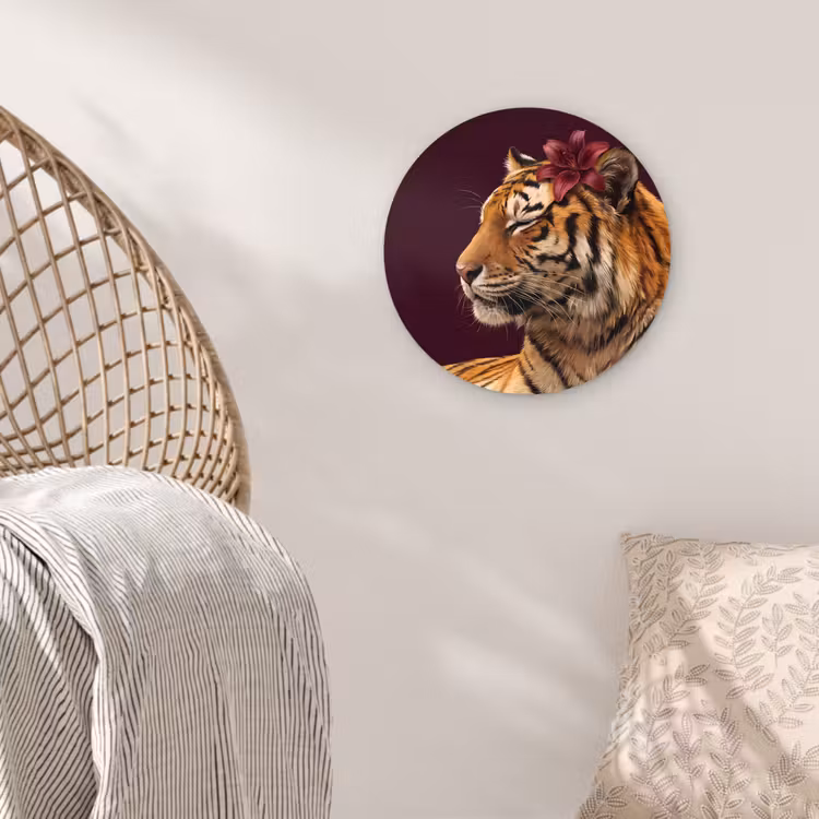 Glasbild Rund - Tiger – Blume – Tiere — 5