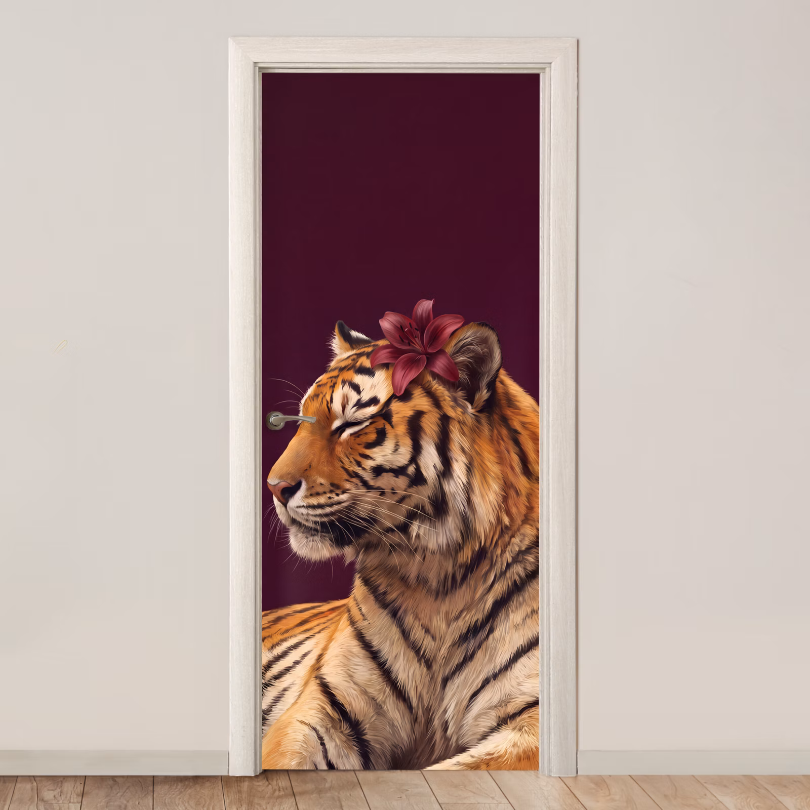 Türtapete - Tiger – Blume – Tiere — 1