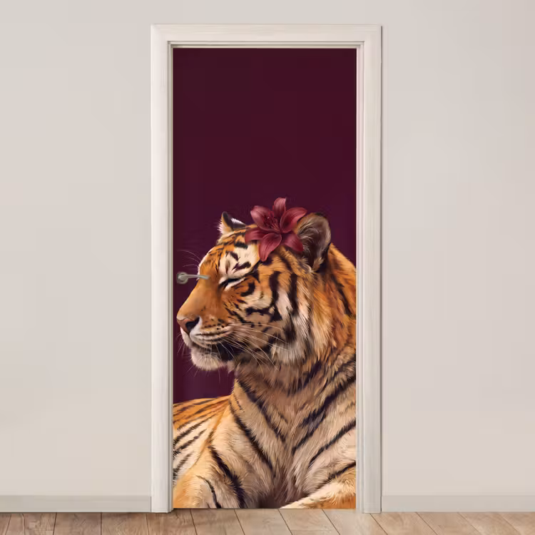 Türtapete - Tiger – Blume – Tiere — 1