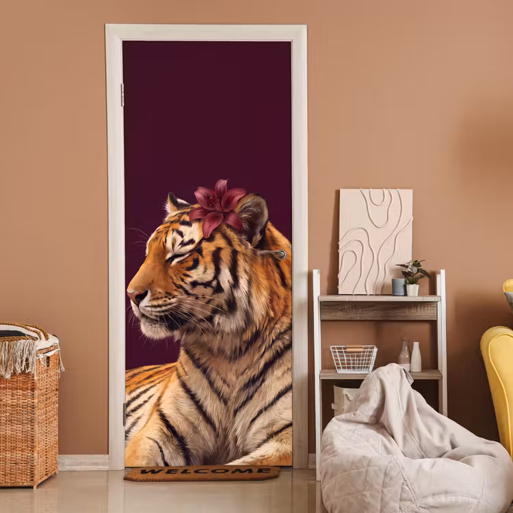 Türtapete - Tiger – Blume – Tiere — 2