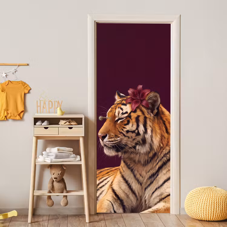 Türtapete - Tiger – Blume – Tiere — 5