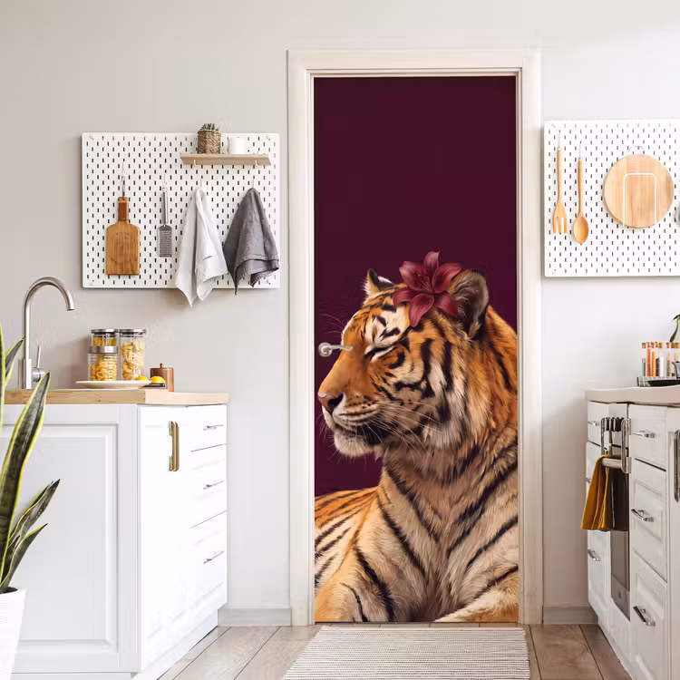 Türtapete - Tiger – Blume – Tiere — 6