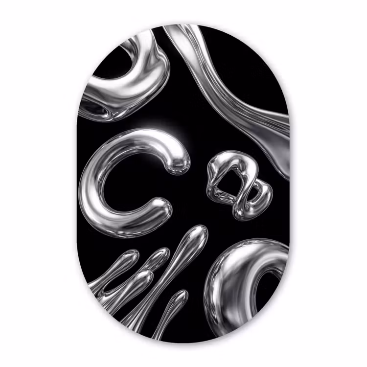 Alu-Dibond-Bild Oval - Zusammenfassung – Formen – Silber — 1