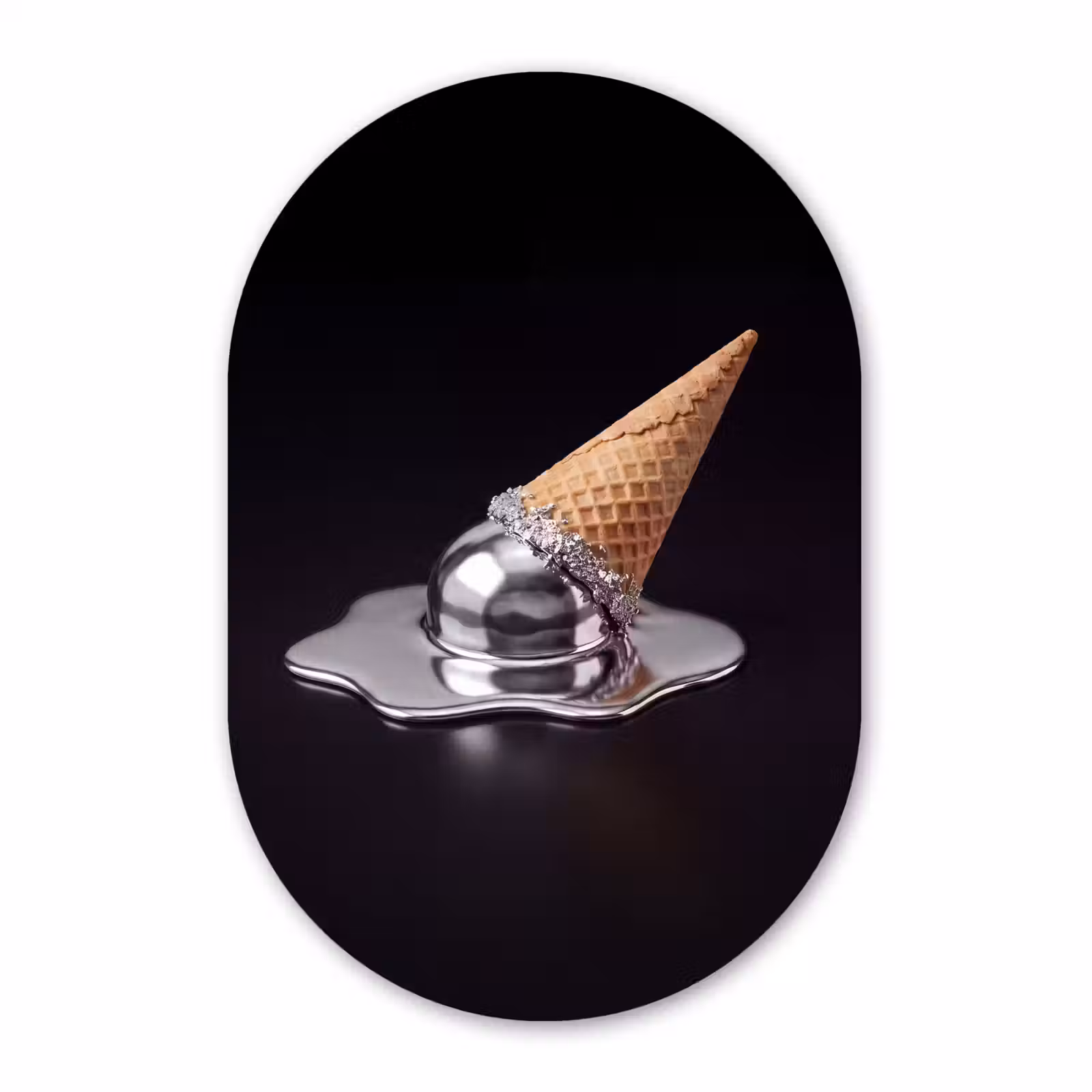 Glasbild Oval - Eis – Metall – Abstrakt — 1