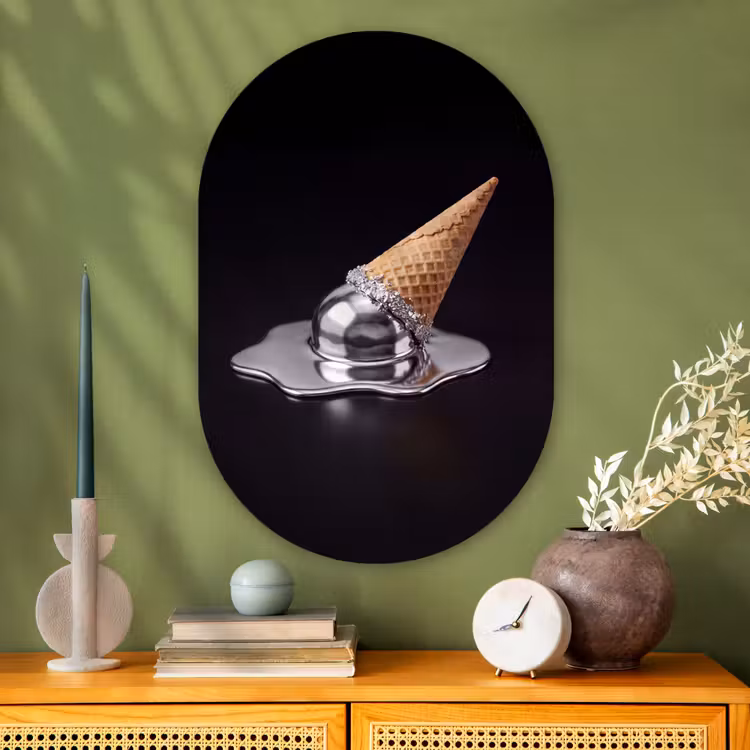 Glasbild Oval - Eis – Metall – Abstrakt — 2