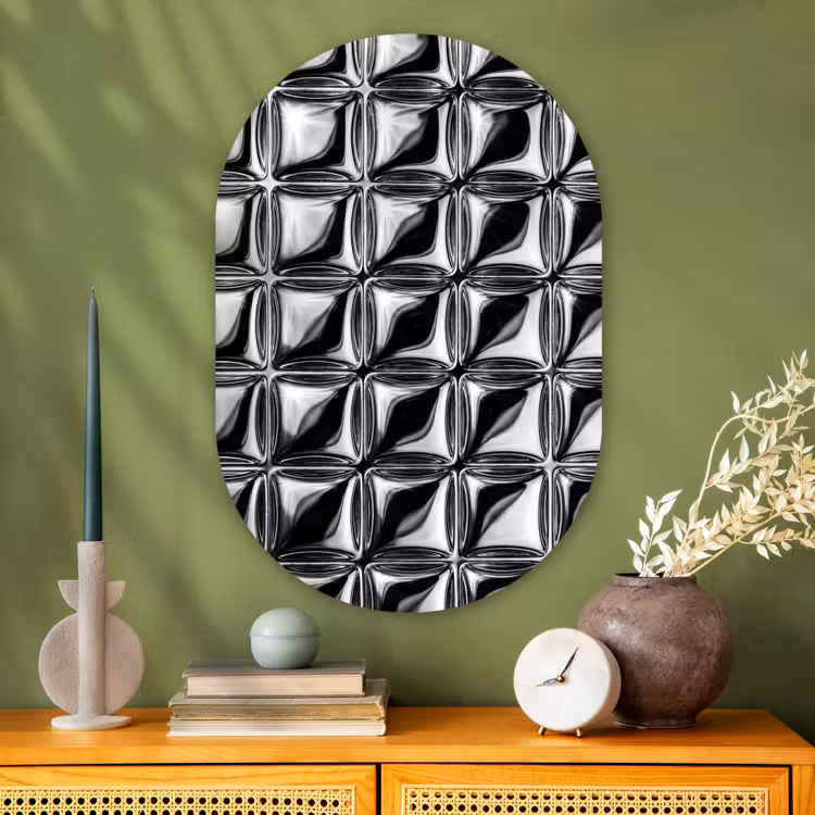 Glasbild Oval - Muster – Abstrakt – Schwarz-Weiß — 2