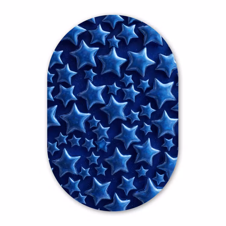 Glasbild Oval - Muster mit blauen Sternen — 1