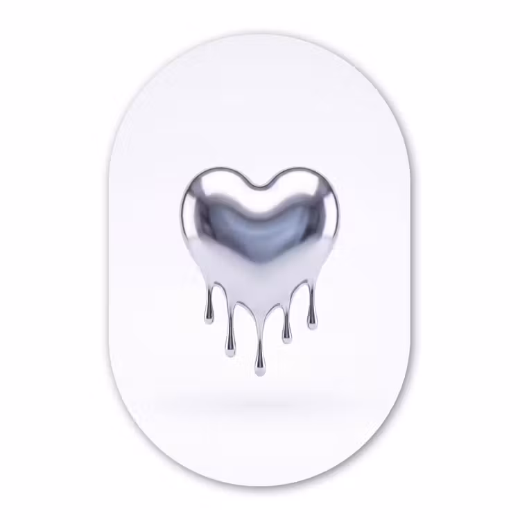 Glasbild Oval - Silbernes Herz – Abstrakt — 1