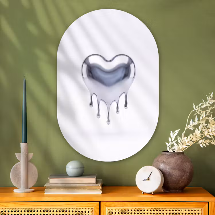 Glasbild Oval - Silbernes Herz – Abstrakt — 2