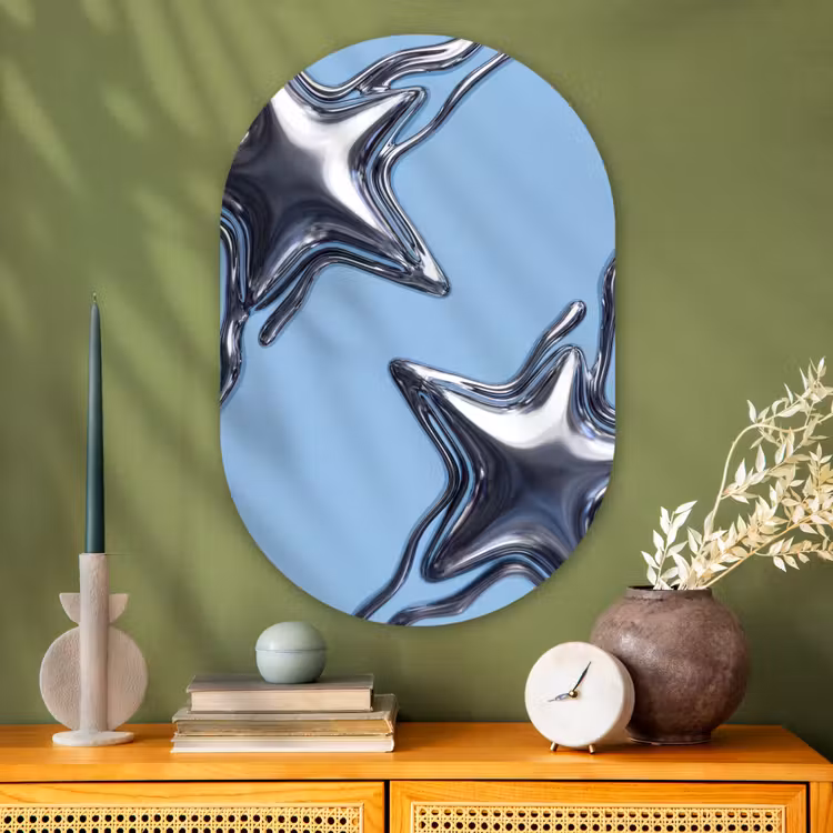 Glasbild Oval - Sterne – Flüssig – Silber — 2