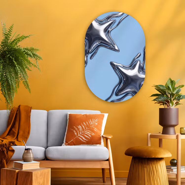 Glasbild Oval - Sterne – Flüssig – Silber — 3